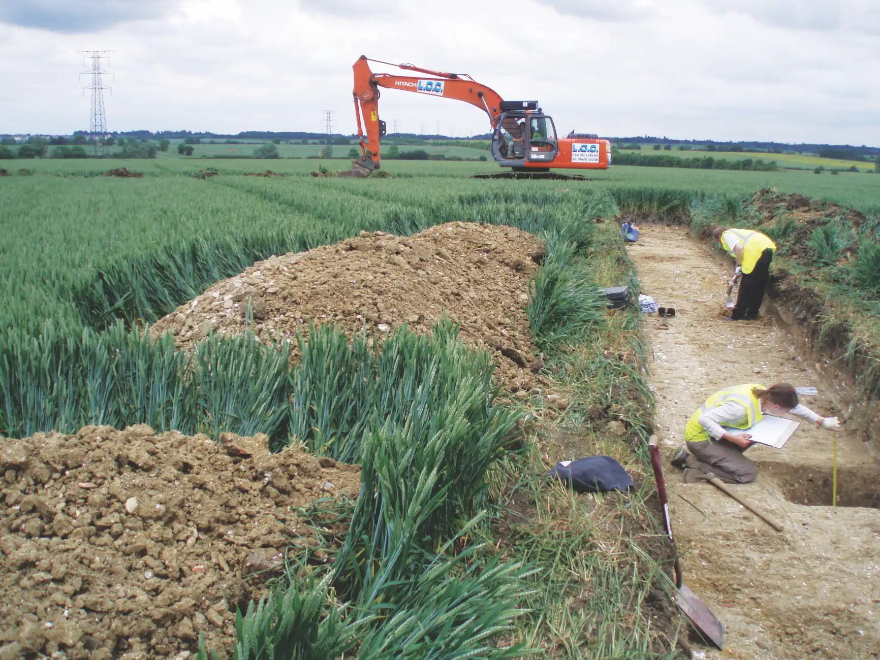 A mechanical digger excavating a field