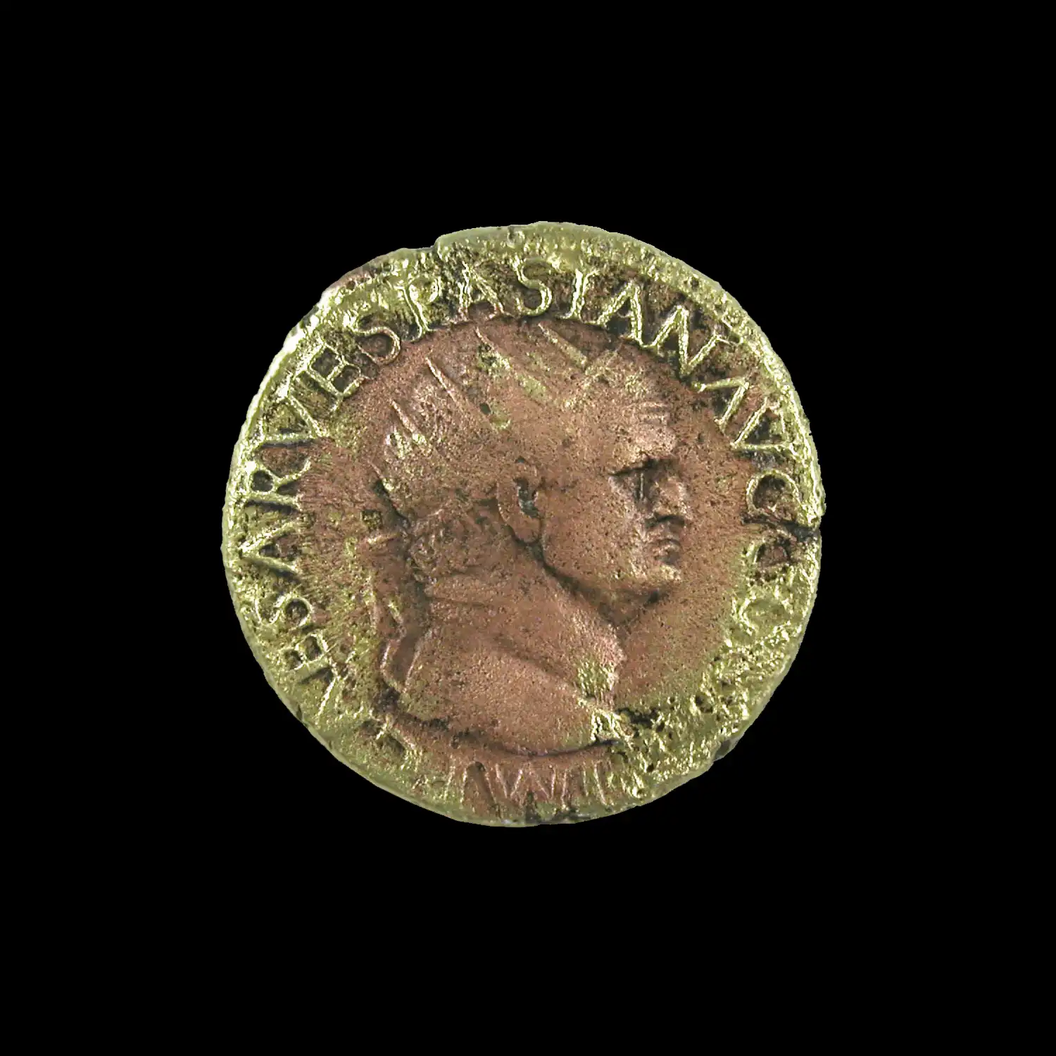 A Roman Dupondius coin of Vespasian, minted in AD 72–73.