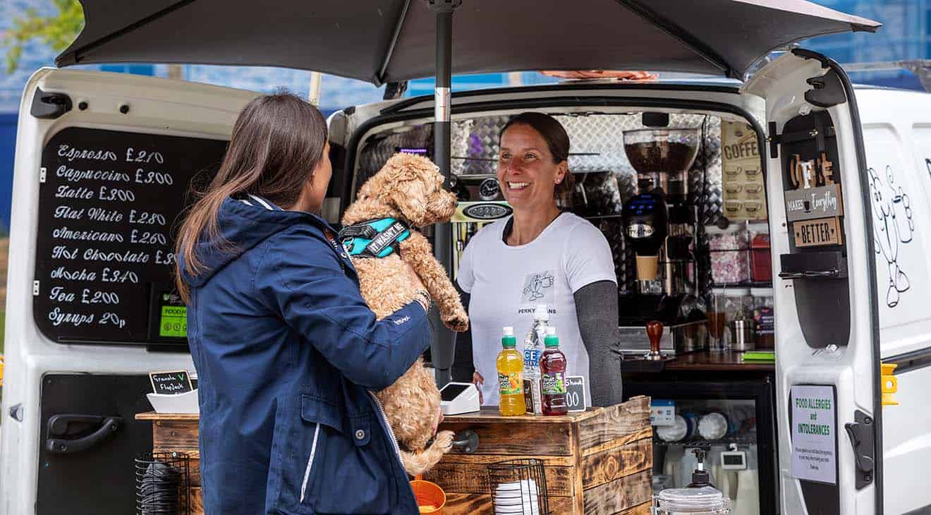 Coffee truck - dog and two people