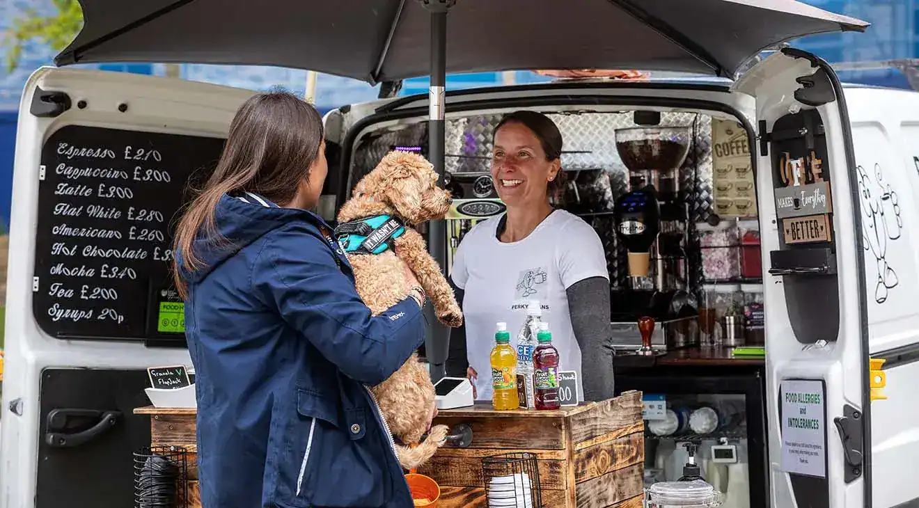 Coffee truck and people at Wintringham